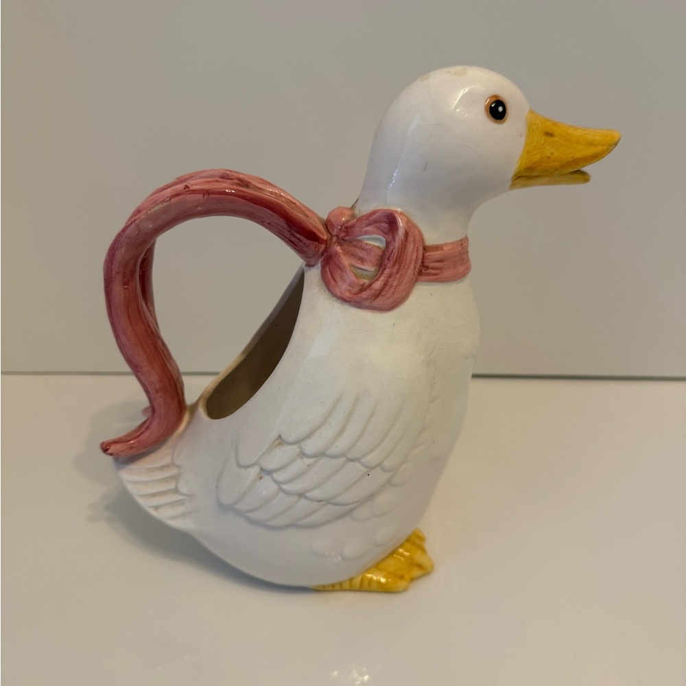 Vintage Fitz & Floyd Goose Shaped Ceramic Pitcher with Pink Scarf